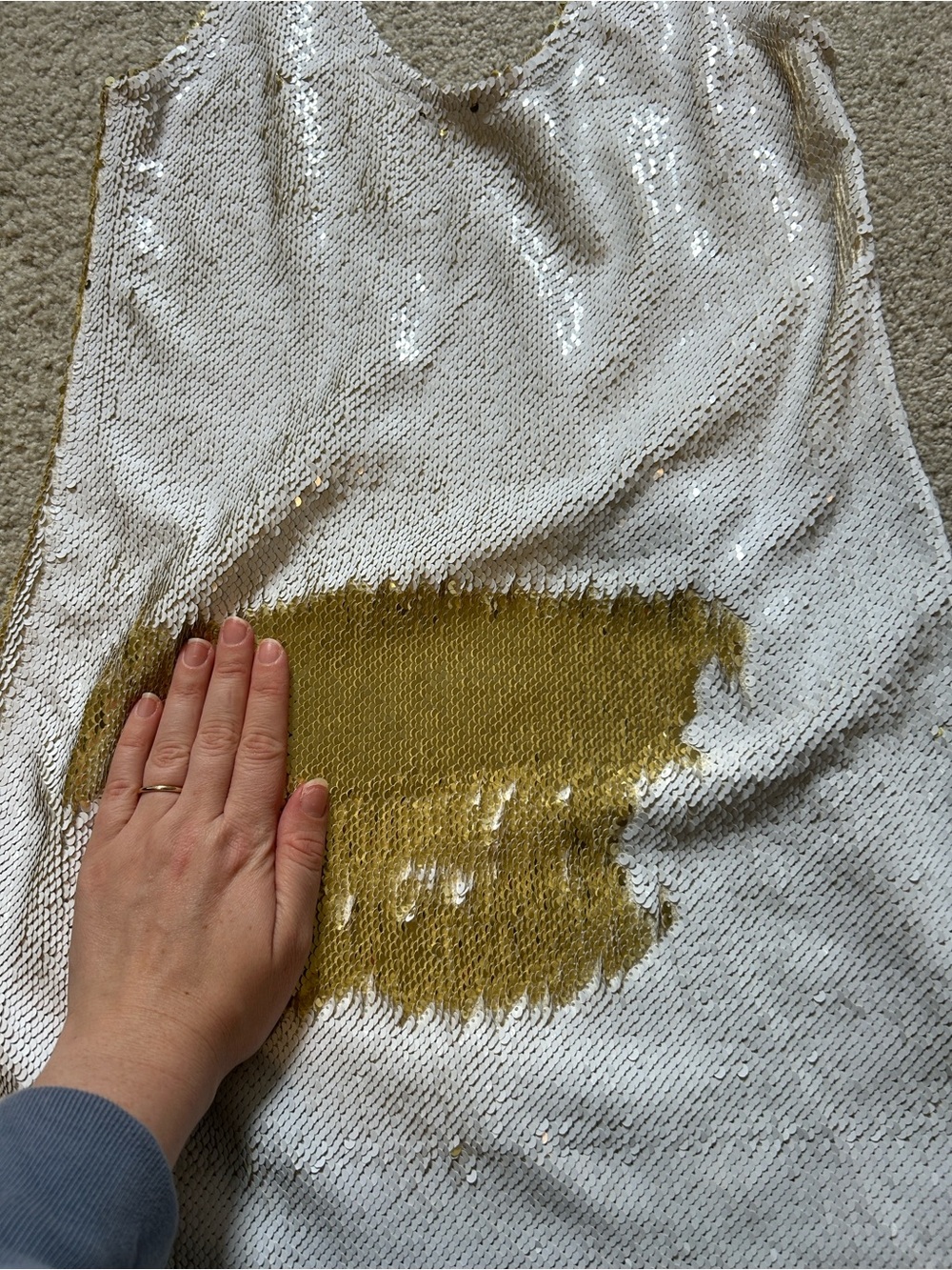 Intimately Free People White and Gold Flip Sequined Slip Dress Lace Trim Sz S - Picture 7 of 7